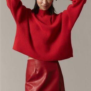 Anthropologie Maeve Vibrant Red Cowl Neck Sweater